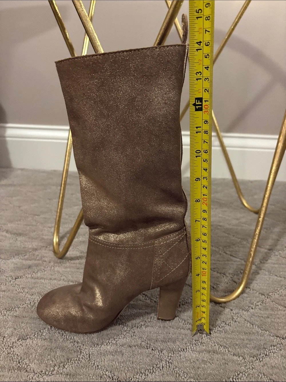 CHANEL Metallic Gold High Heel Mid-Calf Boots - Women